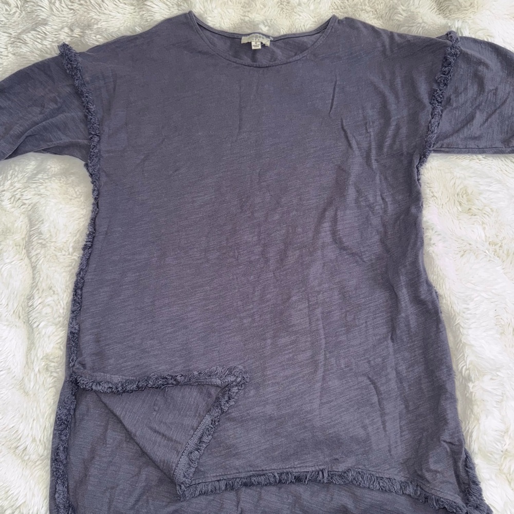 Umgee Gray Long Sleeve Tee with Raw Edge Design